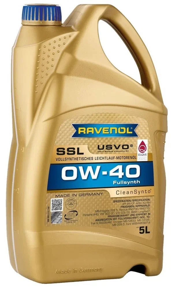 Масло моторное RAVENOL SSL 0W40 5л (синтетика+ПАО)
