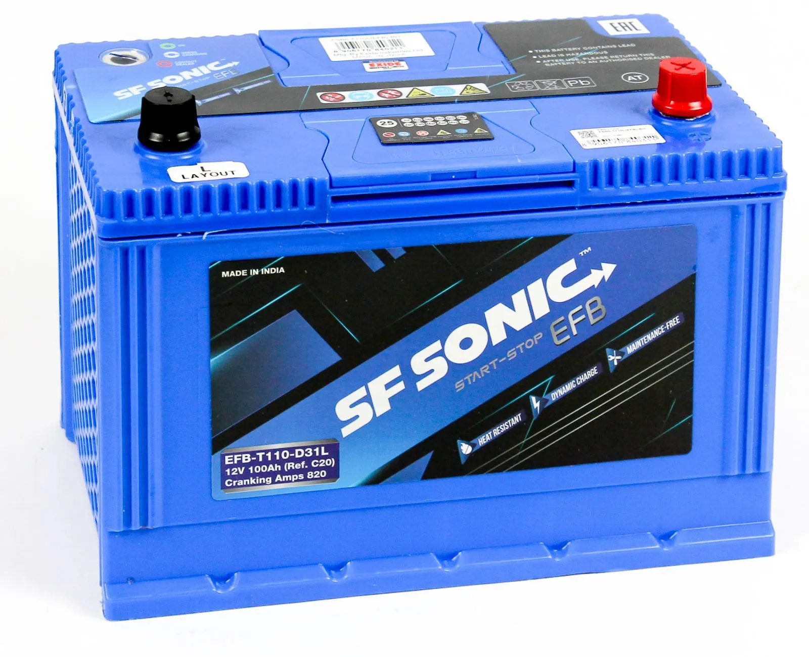 Аккумулятор SF SONIC EFB 100 Ah 820 А ОП 110D34L ВЫСОКАЯ борт START STOP