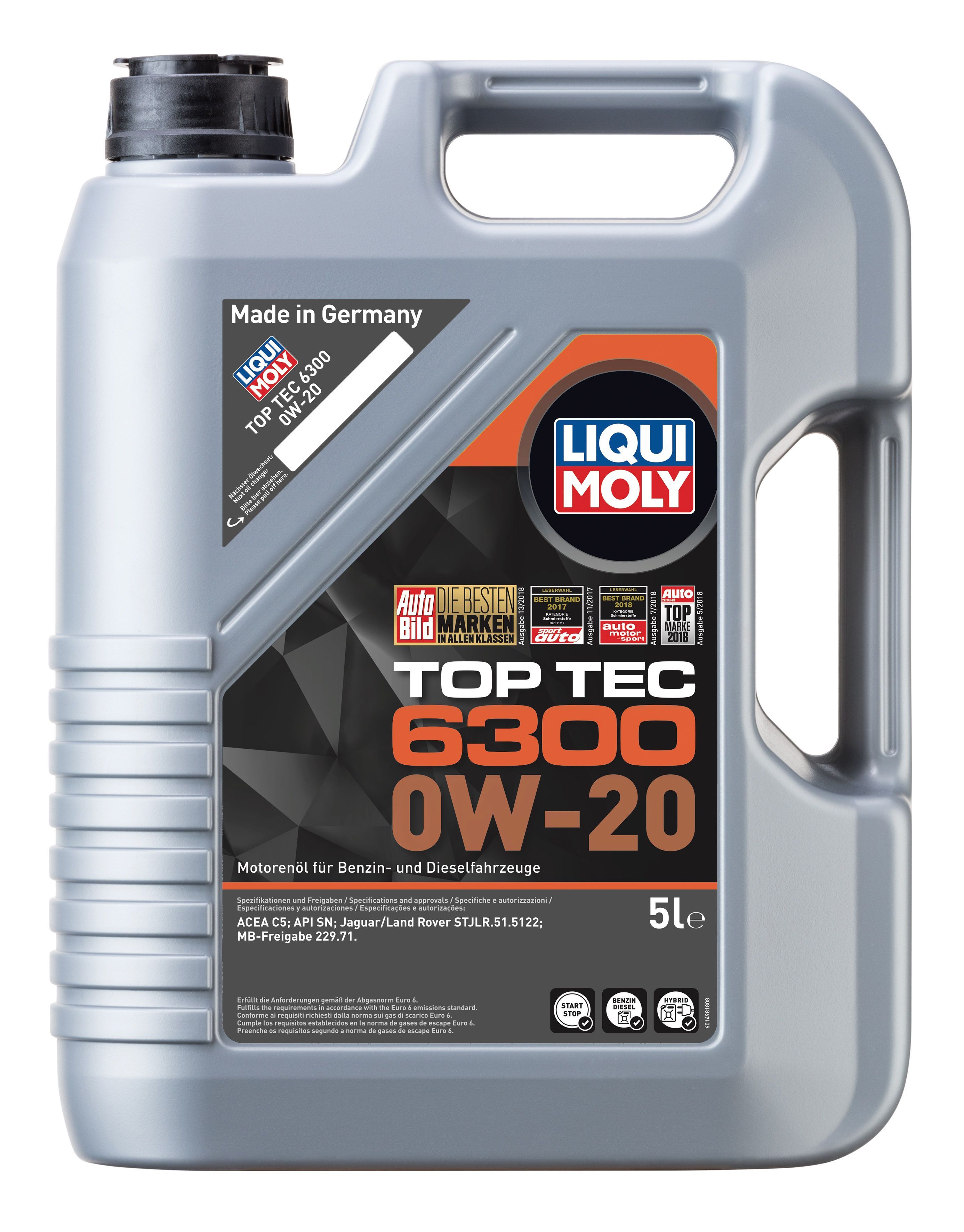 Масло моторное LiquiMoly 0W20 Top Tec 6300 5 литров