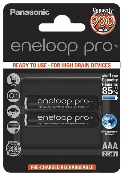 Аккумуляторная батарейка Panasonic eneloop pro BK-4HCDE/2BE 930мАч AAA BL2 (цена за 1 шт)