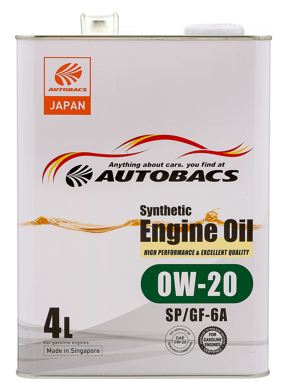 Масло моторное AUTOBACS Synthetic Engine Oil 0W20 SP/GF-6A синтетическое 4 л