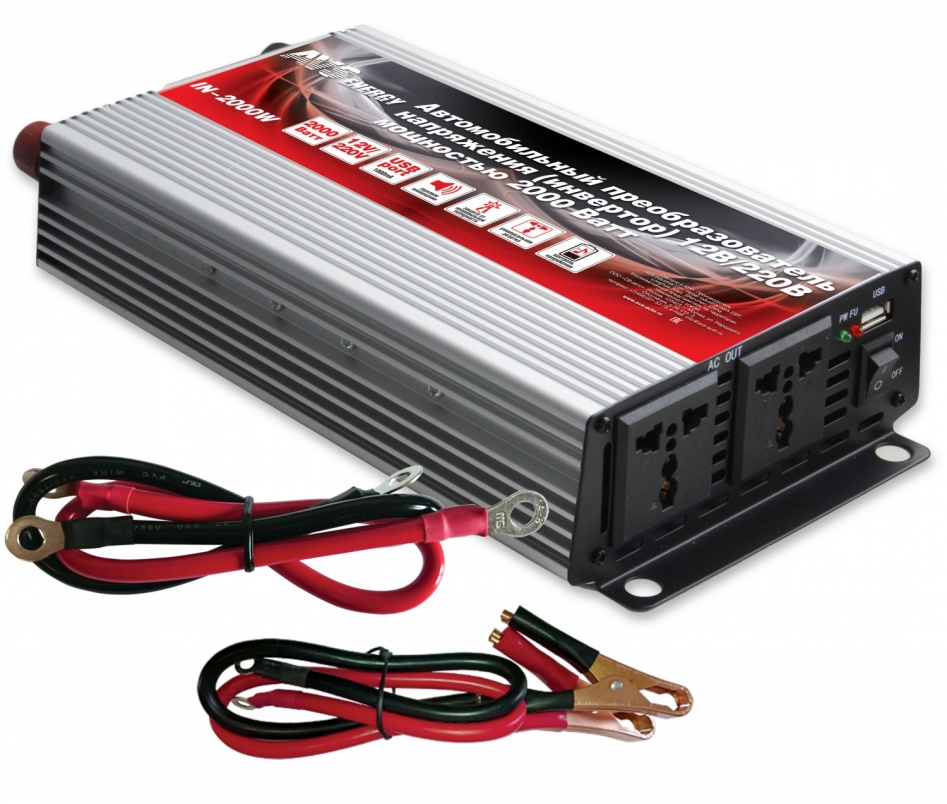 Инвертор автомобильный 12/220V AVS IN-2000W A78003S
