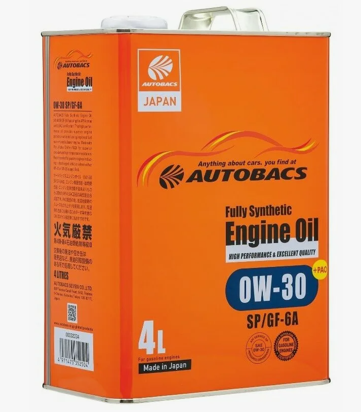 Масло моторное AUTOBACS Fully Synthetic Engine Oil 0W30 SP/GF-6A синтетическое 4л