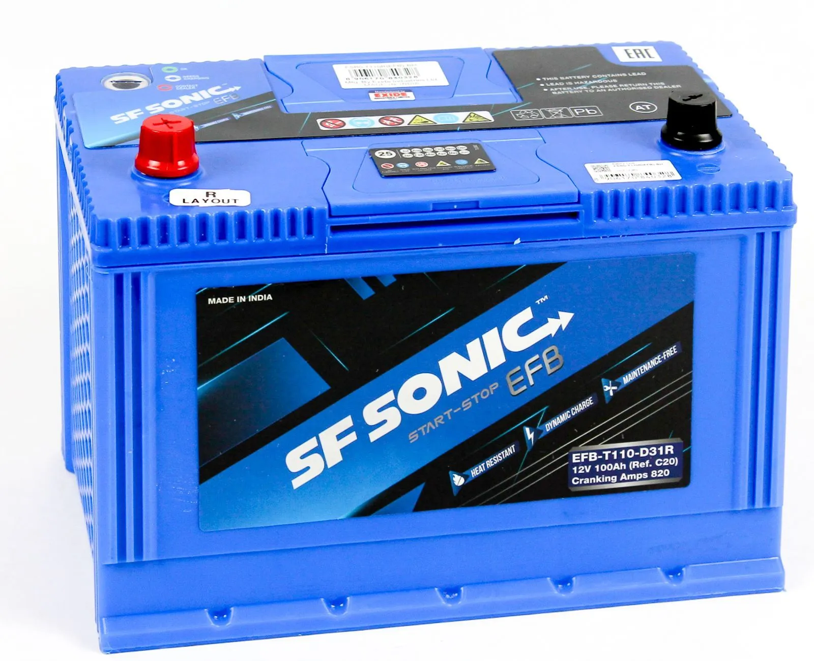 Аккумулятор SF SONIC EFB 100 Ah 820 А ПП 110D34R ВЫСОКАЯ борт START STOP