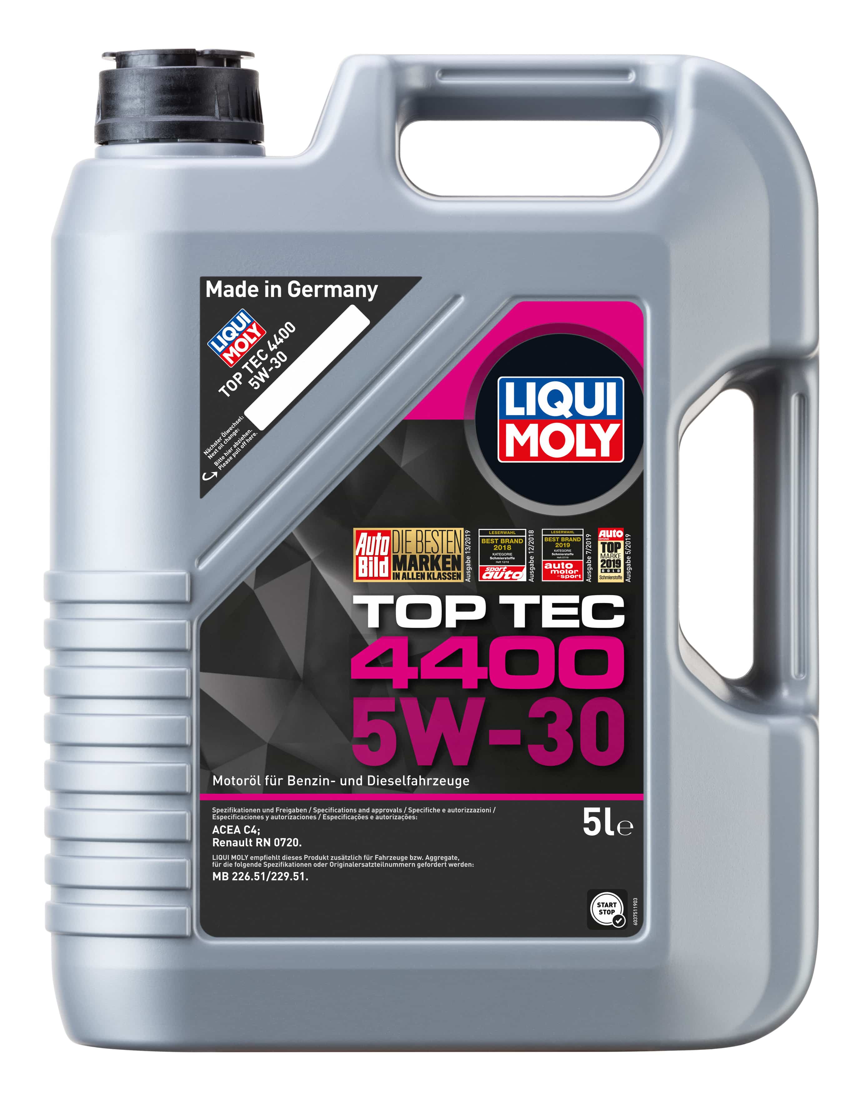 Масло моторное LiquiMoly 5W30 Top Tec 4400 НС синтетическое С4 5 л