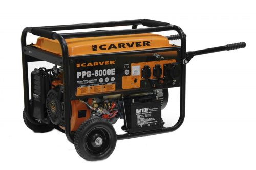 Генератор бенз. CARVER PPG- 8000Е (LT-190F, 6,0/6,5кВт, 220В, бак 25л,эл.ст, кол/рук. медь)