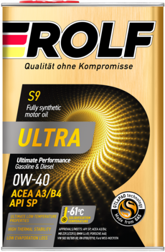 Масло Rolf ULTRA 0W40 SN/CF A3/B4 синтетическое 4 литра
