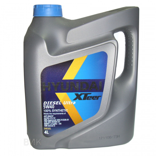 Масло моторное Hyundai XTeer Diesel Ultra SN/CF 5W40 4 л A3/B4 MB229.31/229.51 BMW LL4