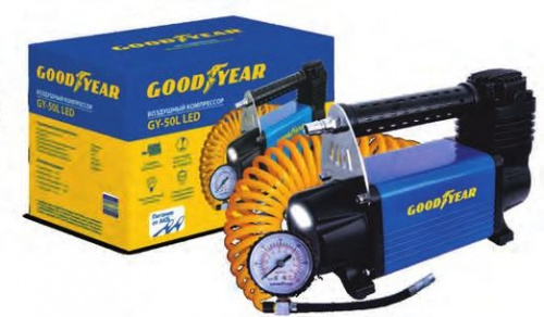 Компрессор GoodYear GY-50L LED 50 л/мин с фонарем питание от АКБ съемный витой шланг GY000113